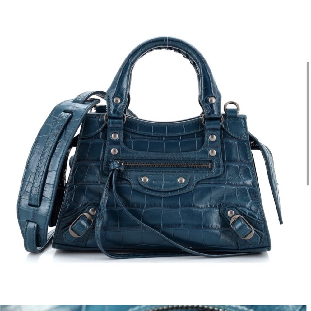 BALENCIAGA Calfskin Crocodile Embossed Neo Classic Mini Bag
